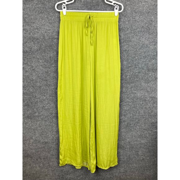 JOIE Lime Green Wide Leg Pleated Satin Pants Women's SP - Picture 2 of 12